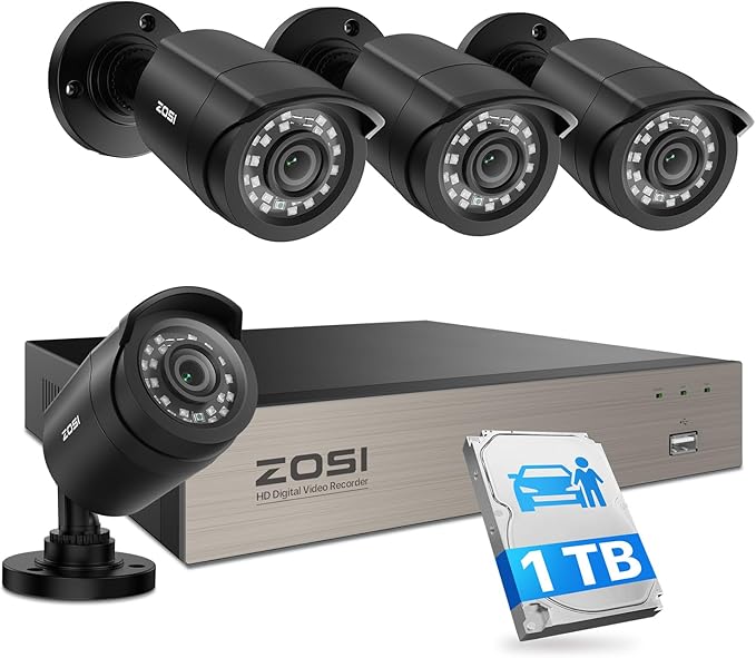 ZOSI 3K Lite Security Camera System with AI Human Vehicle Detection,H.265+ 8CH HD TVI Video DVR Recorder with 4X HD 1920TVL 1080P Indoor Outdoor Weatherproof CCTV Cameras,Remote Access,1TB Hard Drive