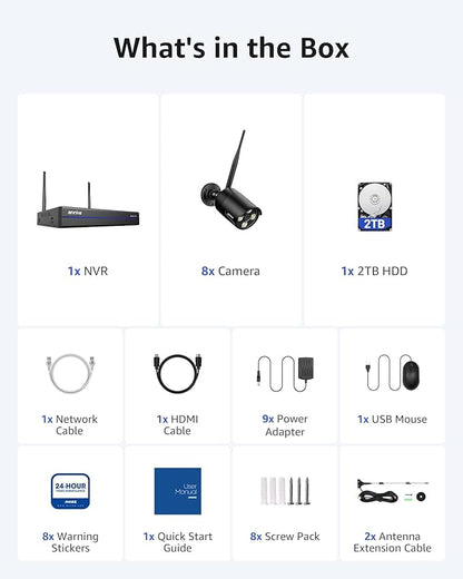 ANNKE Wireless Security Camera System-16CH Expandable 4K Security NVR, 8Pcs 2K Outdoor Cameras, 2-Way Voice, Motion Alert, Weatherproof, Mobile App-Controlled for Indoor/Outdoor Use, 1TB