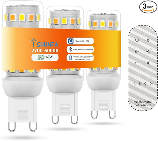 I-SHUNFA Smart G9 LED Bulbs with App Control, Dimmable Bluetooth Bulb, AC 120V, Tunable White 2700K-6500K, 1%-100% Brightness, 4W 400LM, Music Sync, Timer Function (3 Pack Bulbs Only)