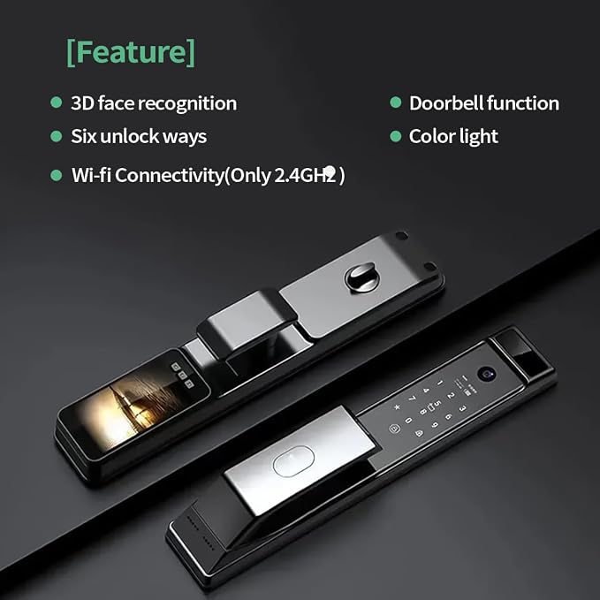 Sophies Smart Door Lock with Camera, Wi-Fi Smart Locks Fully Automatic 3D Face Recognition Smart Biometrics Fingerprint Door Lock Tuya Remote Control NFC Password with Doorbell