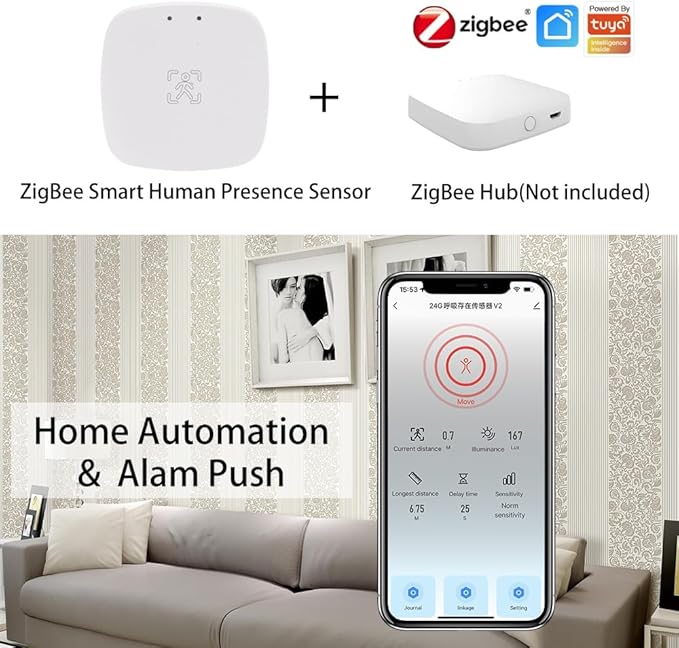 Presence Sensor, WenzhiIoT Smart Motion Sensor Zigbee 24 GHz Radar MmWave Presence Sensor Movement Body Motion Detection with Luminance/Distance Tuya Smart Life Home Assistant