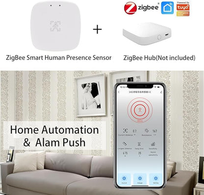 Presence Sensor, WenzhiIoT Smart Motion Sensor Zigbee 24 GHz Radar MmWave Presence Sensor Movement Body Motion Detection with Luminance/Distance Tuya Smart Life Home Assistant