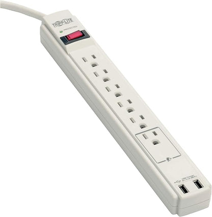 Tripp Lite 6 Outlet Surge Protector Power Strip 6ft Cord 990 Joules Dual USB Charging LED & INSURANCE (TLP606USB