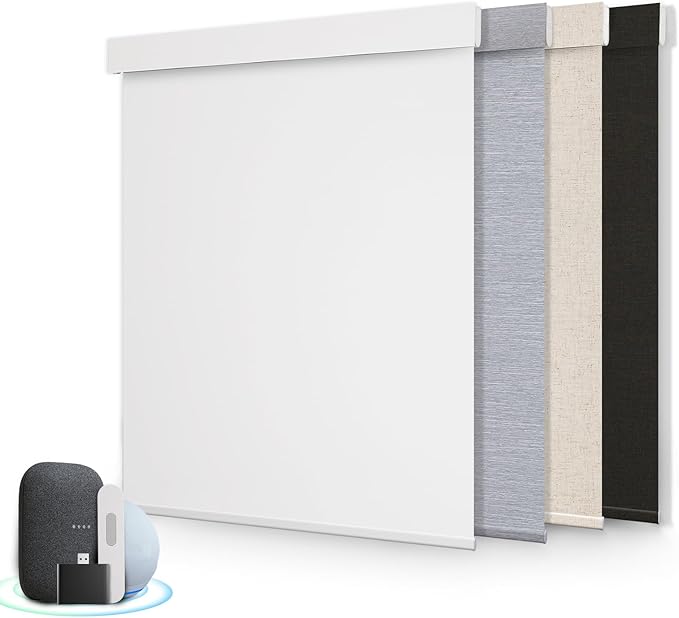 Motorized Blinds for Windows - Hapadif Roller Window Shades with Remote, No-Drill Installation, Cordless Automatic Blackout Electric Blinds, Adjustable Height, Easy to Use (White, 34 x 72)