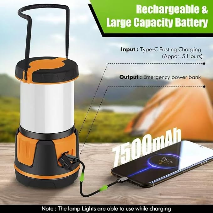 Rechargeable Emergency Light for Home Power Outages Hurricane Light | 3000 Lumen LED Camping Lantern with 7500mAh Power Bank, USB-C Dimmable Outdoor Lantern for Camping, Blackouts & Storms