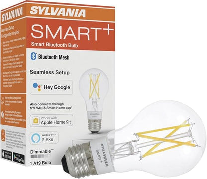 Sylvania (4 Bulbs) Smart+ LED Smart Bluetooth A19 Light Bulb, Seamless Setup, Works with Google, Alexa, AppleHomeKit, No hub Required, 2700K, LED Smart Bulb