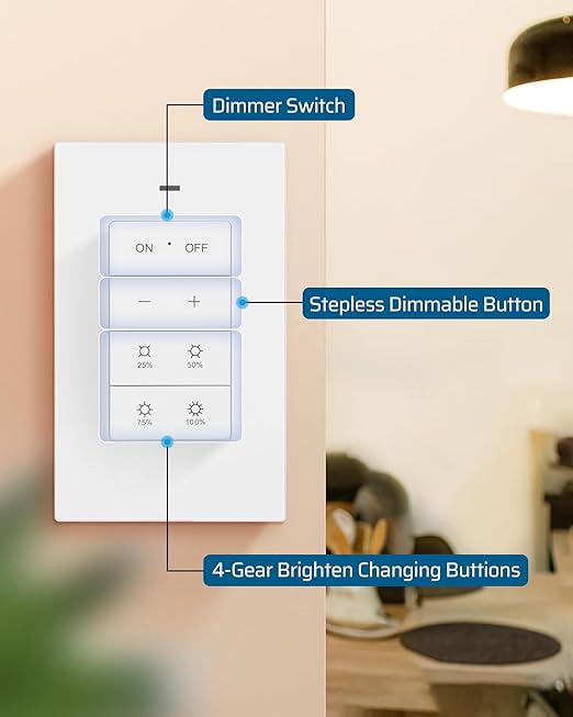 DEWENWILS Wireless Dimmer Plug for Indoor Home Lighting, Remote Control Dimmer Switch, 100FT Range, Plug-in Lamp Dimmer for Dimmable LED/Tungsten Bulbs, ETL Listed,White