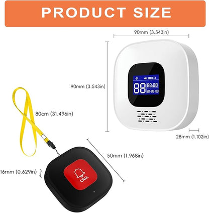 WiFi Caregiver Pager with No Monthly Fee - Smart Call System with LED Display & App Alerts, 2 SOS Panic Buttons & 1 Receiver, Emergency Alert for Elderly Home Care (2.4GHz WiFi Only)