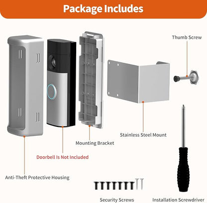 Yaluyo No-Drill Doorbell Mount with Rain Cover, Anti-Theft Door Kits | Compatible with Battery Doorbell/Plus/Pro(2026 Model),Quick Install Doorbell Camera Holder for Apartment, Silver