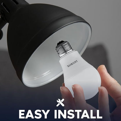 LUXRITE A19 LED Light Bulb 60 Watt Equivalent, Non-Dimmable, 3500K Natural White, 800LM, Standard LED Light Bulbs 8W, E26 Base, Enclosed Fixture Rated, Damp Rated, ETL Listed (24 Pack)