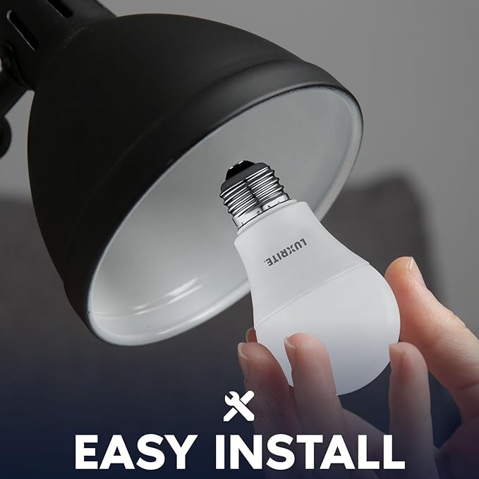 LUXRITE A19 LED Light Bulb 60 Watt Equivalent, Non-Dimmable, 3500K Natural White, 800LM, Standard LED Light Bulbs 8W, E26 Base, Enclosed Fixture Rated, Damp Rated, ETL Listed (48 Pack)