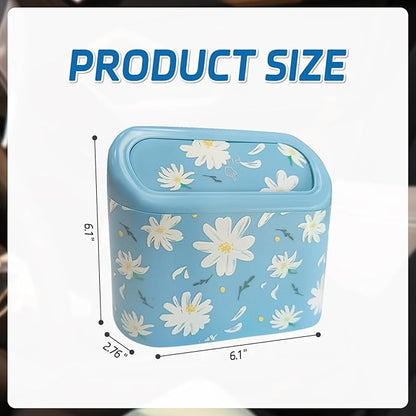 Mini Car Trash Can with Lid – Cute Floral Trash Can for Women, Automotive Garbage Bin with 5 Bags, Organizer for Front and Back Seat, Girly Car Accessories for SUV, Truck, Sedan, Teen Girls