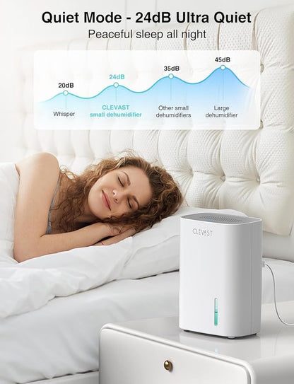 CLEVAST Small Dehumidifier for Home, 30oz Mini Quiet Dehumidifier for Bathroom Bedroom, Portable Compact Air Dehumidifier for Closet, RV, Camper