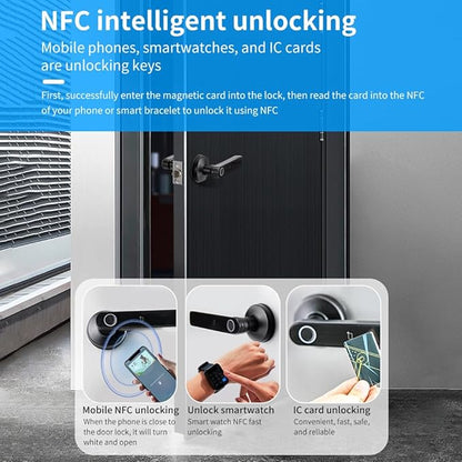 Smart Biometric Fingerprint Door Lock System,Tuya&Smartlife APP Bluetooth Digital Handle Lock,Keyless Entry Door Lock Home Security,for bedrooms,Families,Hotels,Offices,Apartments (Black)