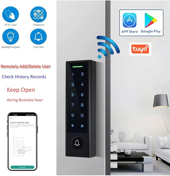 WiFi Remote Manage IP66 Watreproof Access Control Keypad Electric Strike Push Rod Lock for Panic Bar Smart Phone App Remote ADD/Delete User
