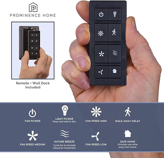 Prominence Home Universal Ceiling Fan Remote Control Kit with Receiver, Wall Dock and Batteries, For Downrod Ceiling Fans ONLY - Model 51487-01 - Black