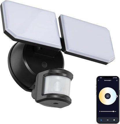 Guardian SMART Flood and Security Wall Light with 2 Lights 2,250 Lumens 20 Watts and Programmable Motion and Photo Sensor in Black, Works with Android or iOS