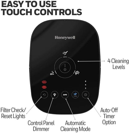 Honeywell InSight HEPA Air Purifier for Medium Rooms (100 sq ft). Allergen Reducer for Wildfire/Smoke, Pollen, Pet Dander & Dust. Air Quality Indicator and Auto Mode - Black, HPA080