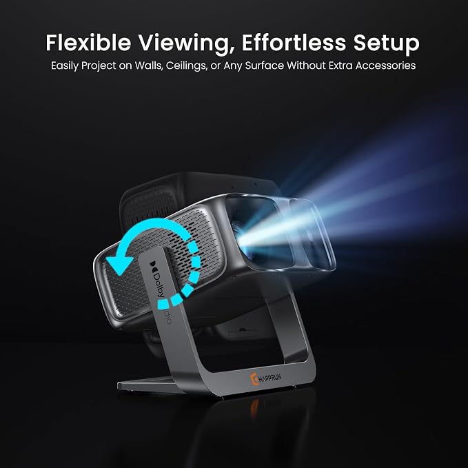 HAPPRUN 2000 ANSI Google TV Built-in Outdoor Video Projector with WiFi 6 and Bluetooth 5.2, Smart Projector, 4K Decoding, Auto Focus, Dolby Sound, Built-in Speakers, Home Theater Projector with Apps