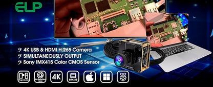 4K HDMI USB Camera Module Wide Angle Webcam for Computer 4K 30fps PC Camera Mini UVC USB2.0 Lightburn Camera for Laser Engraver 2X Digital Zoom USB Security Camera for Laptop Raspberry Pi