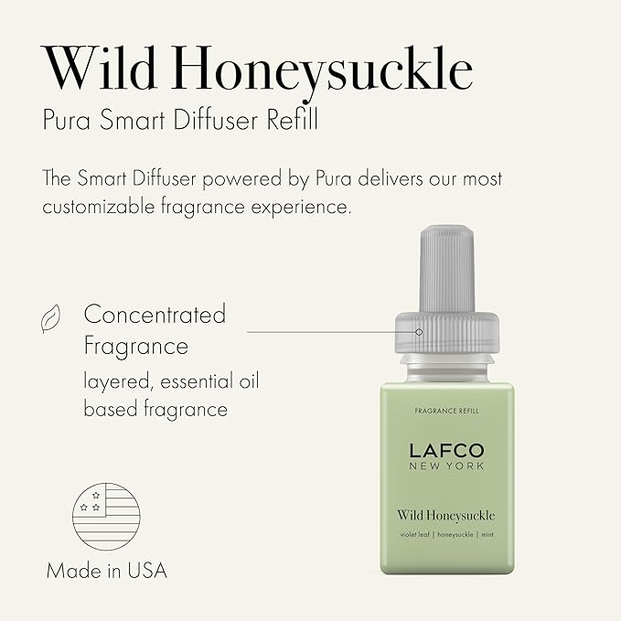 LAFCO New York Pura Smart Device Refill, Wild Honeysuckle - Pack of 2 - Each Vial Delivers Up to 2 Weeks of Fragrance Life - Made in the USA