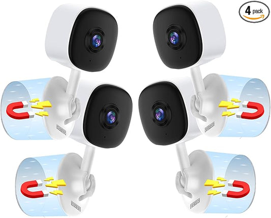EVERSECU 2K Magnetic Security Camera for Home, Night Vision, Compact Pet Camera with Phone App, Motion Detection, 2-Way Audio, 2.4ghz WiFi Baby Monitor, Work with Alexa, Supports RTSP&ONVIF(4pack)