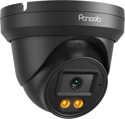 4MP PoE Camera with AI Person Detection & Color Night Vision, Outdoor Indoor Security Camera, 2.8mm Lens 110° View, Built-in Mic, 24/7 Recording, Weatherproof Dome, Black PD93BA3-4M