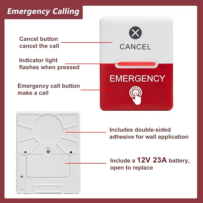 Bathroom Emergency Call Light System with Waterproof SOS Button, Sound & Strobe Siren Alarm for Elderly & Disabled, Hospitals & Nursing Homes & Home Care