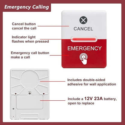 Bathroom Emergency Call Light System with Waterproof SOS Button, Sound & Strobe Siren Alarm for Elderly & Disabled, Hospitals & Nursing Homes & Home Care