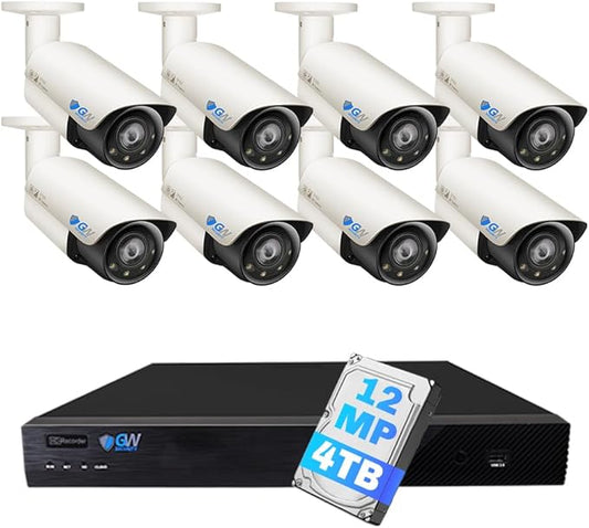 GW Security 16 Channel UltraHD 12MP 4K @ 30FPS Realtime 3X Motorized Zoom PoE Security Camera System with 8 x 12MP Face Recognition Full-Time Color Night Vision Outdoor/Indoor Smart AI Bullet Cameras