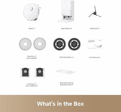 DREAME Govac 401 Robot Vacuum and Mop Combo, 100 Days Self-Emptying Robotic Vacuum, 15,000Pa Suction, Auto Mop Wash & Heat Dry, 10.5mm Auto-Lift Robot Vacuum Cleaner for Pet Hair/Carpet/Hard Floor