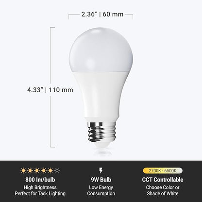 Leona Smart Light Bulbs, LED, Tunable White 2700K-6500K, 9W, 800 Lumens, WiFi, Dimmable, A19, E26 Base, Compatible with Alexa & Google Home (4-Pack)