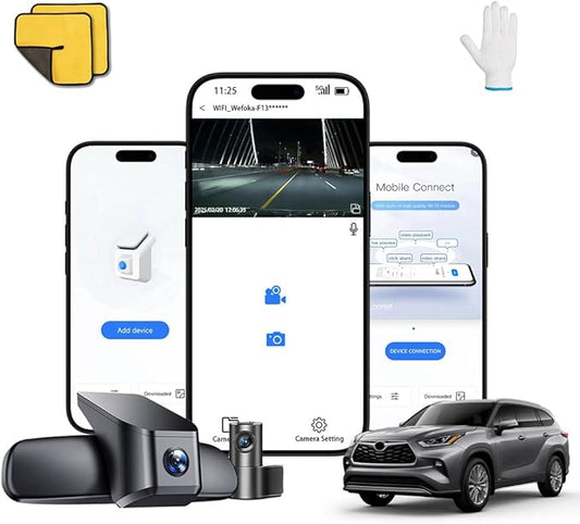 Front 4K Dash Cam for 2020-2025 Toyota Highlander LE Limited L XLE XSE Platinum (Gen4/UX70), OEM Look, Dual HD Video, WiFi & APP, Loop Recording, G-Sensor, Easy to Set, 128GB Card (F10pro)