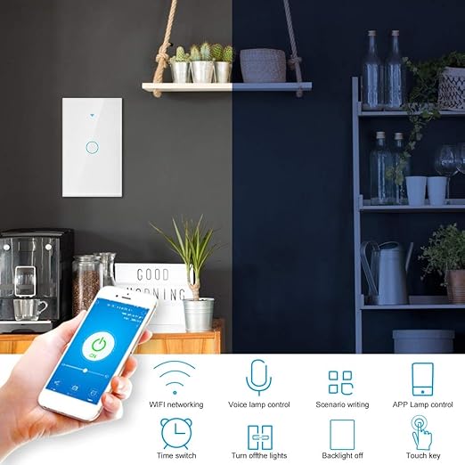 WiFi Touch Screen Smart Switch and Home Control | 1-Way AC Panel with Remote App Control (White)