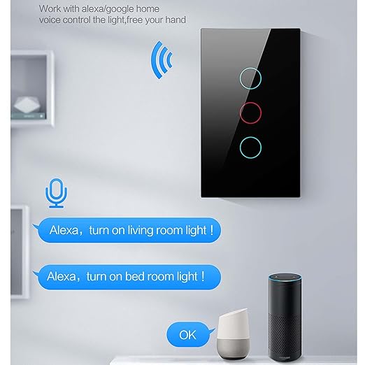 2.4GHz WiFi Smart Wall Touch Light Switch (Glass Panel, Alexa Multi-Control Compatible, Compatible with Multiple Platforms) (Wall Switch 1 Gang)