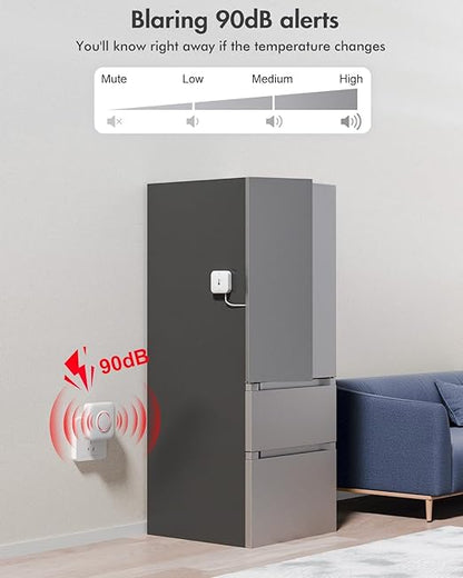 WiFi Refrigerator Thermometer with Alarm, Freezer Alarms Thermometer Sensor with App Alert, 90dB Loud Alarm for Fridge Kitchen Fish Tank Wine Cellar Hot Tub 2 Pack (2.4G WiFi Only)