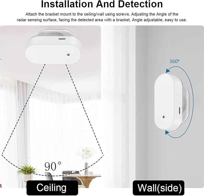 Smart Human Presence Motion Sensor: WiFi Millimeter Wave Radar Detector with Light Sensor, High Sensing Human Body Exists Sensor for Home Automation, Compatible with Alexa/Smart Life/Tuya