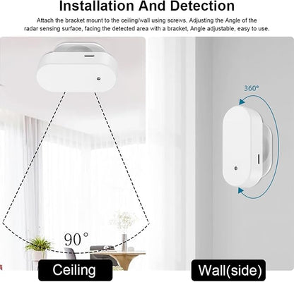 Smart Human Presence Motion Sensor: WiFi Millimeter Wave Radar Detector with Light Sensor, High Sensing Human Body Exists Sensor for Home Automation, Compatible with Alexa/Smart Life/Tuya