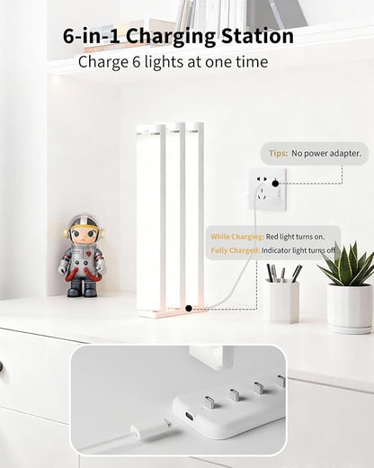 12 Inches Under Cabinet Lighting 6 Packs with 1 Charging Station, Rechargeable Motion Sensor Light Indoor, 3 Color Temps, Dimmable Closet Light Stick on, Under Counter Lights for Kitchen