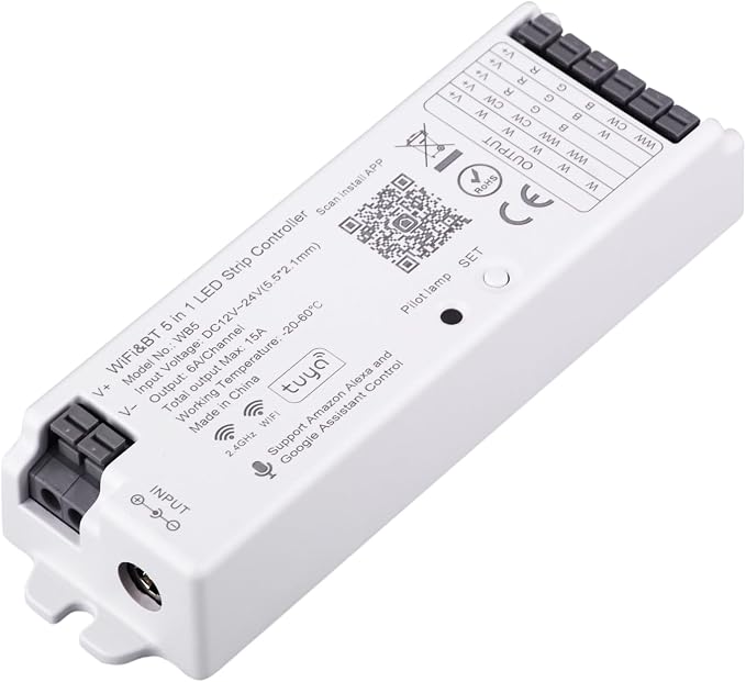5 in1 WB5 2.4GHz WiFi PWM LED Controller Alexa/Google Home/Tuya APP Control
