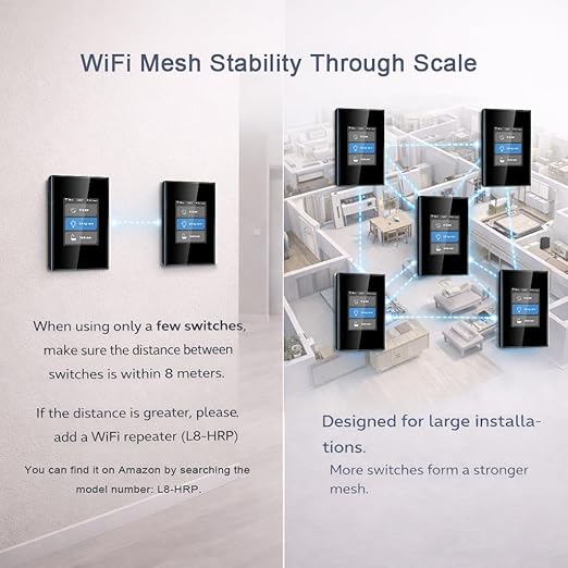 LANBON Smart Light Switch,1/2/3 Gang,3 Way for Whole House, LCD Magic Panel by WiFi Mesh Never be Offline, 2.4G Wi-Fi Smart Switch Compatible with Alexa&Google Home, Neutral Wire Required,L8-HS-Black
