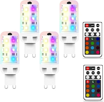 XRise G9 LED Bulb 2.5W Dimmable RGB+Warm White Color Changing with Remote Control Equivalent 25W Halogen G9 Base LED Light Bulbs 3000K 250LM, No Flicker,4 Pack