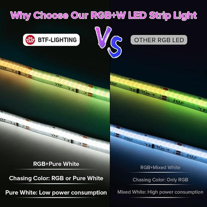BTF-LIGHTING 16.4FT WS2814 Smart IC RGBW 4000K DC12V COB LED Strip Light | UL Listed 768LEDs/m High Density Color Chasing Uniform Light 10mm Width for Home Party DIY Lighting(No Adapter or Controller)