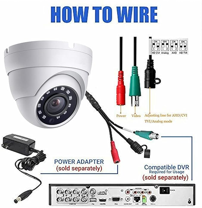 Real HD 2MP Dome TVI AHD CCTV Surveillance Security Camera, 2.8mm 100° Wide Viewing Angle, 1080P Dome Camera, 65ft Night Vision, Outdoor, Compatible with Analog TVI AHD CVI DVR, Full Metal Housing
