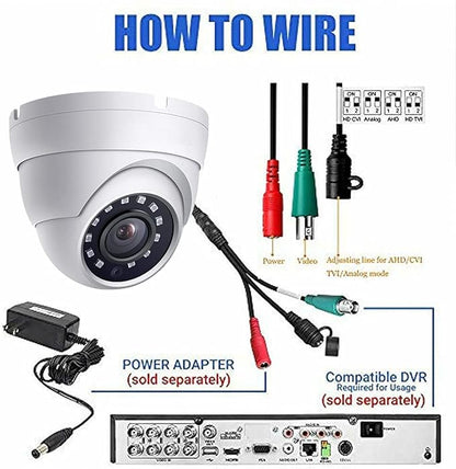 Real HD 2MP Dome TVI AHD CCTV Surveillance Security Camera, 2.8mm 100° Wide Viewing Angle, 1080P Dome Camera, 65ft Night Vision, Outdoor, Compatible with Analog TVI AHD CVI DVR, Full Metal Housing