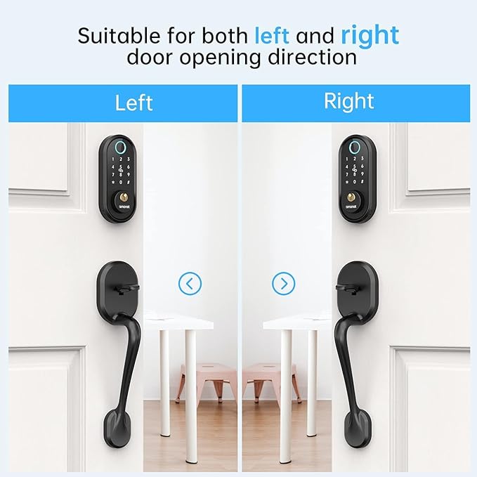 Smart Front Door Lock Set: SMONET Keyless Entry Door Lock Deadbolt with Handle Set Keypad Fingerprint Locks Alexa Electronic Digital Locksets with Bluetooth APP/IC Cards/Auto Lock, Matte Black