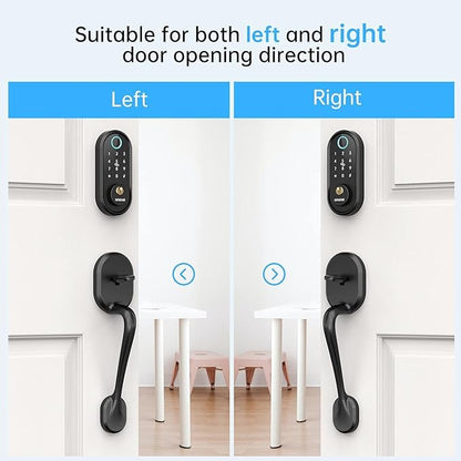 Smart Front Door Lock Set: SMONET Keyless Entry Door Lock Deadbolt with Handle Set Keypad Fingerprint Locks Alexa Electronic Digital Locksets with Bluetooth APP/IC Cards/Auto Lock, Matte Black