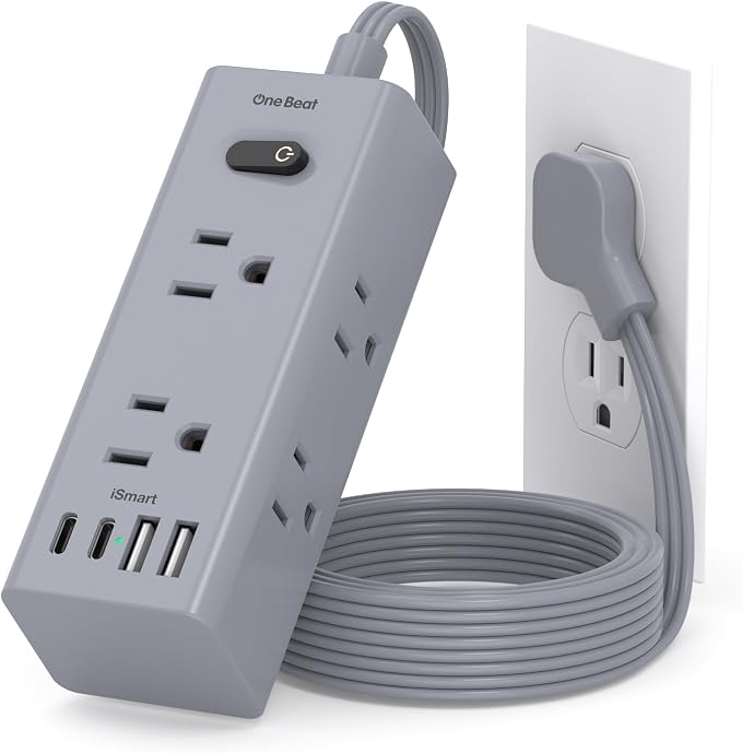 3Ft Extension Cord with Multiple Outlets, Flat Plug Power Strip Surge Protector with 3 Ft Cord, 6 Outlet 4 USB Ports (2 USB C), Multi Outlet Wall Plug for Travel, College, Dorm Room Essentials(Grey)