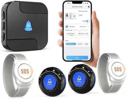 CallToU Wi-Fi Wireless Caregiver Pager Call Button for Elderly at Home, APP Emergency Alert Fall Help System for Seniors, Patients/Disabled Monitoring at Home (Black 4+1)