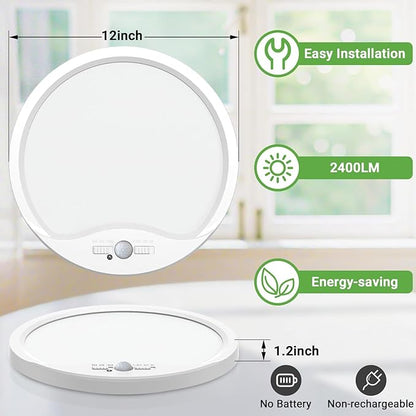 zemty 2Pack 12inch Motion Sensor Ceiling Lights Wired, 24W 2400lm 3CCT/3 Mode/30-120s Timer, Bright White LED Flush Mount Light Fixture Motion Activated for Closet Pantry Hallways Stairwells Garage